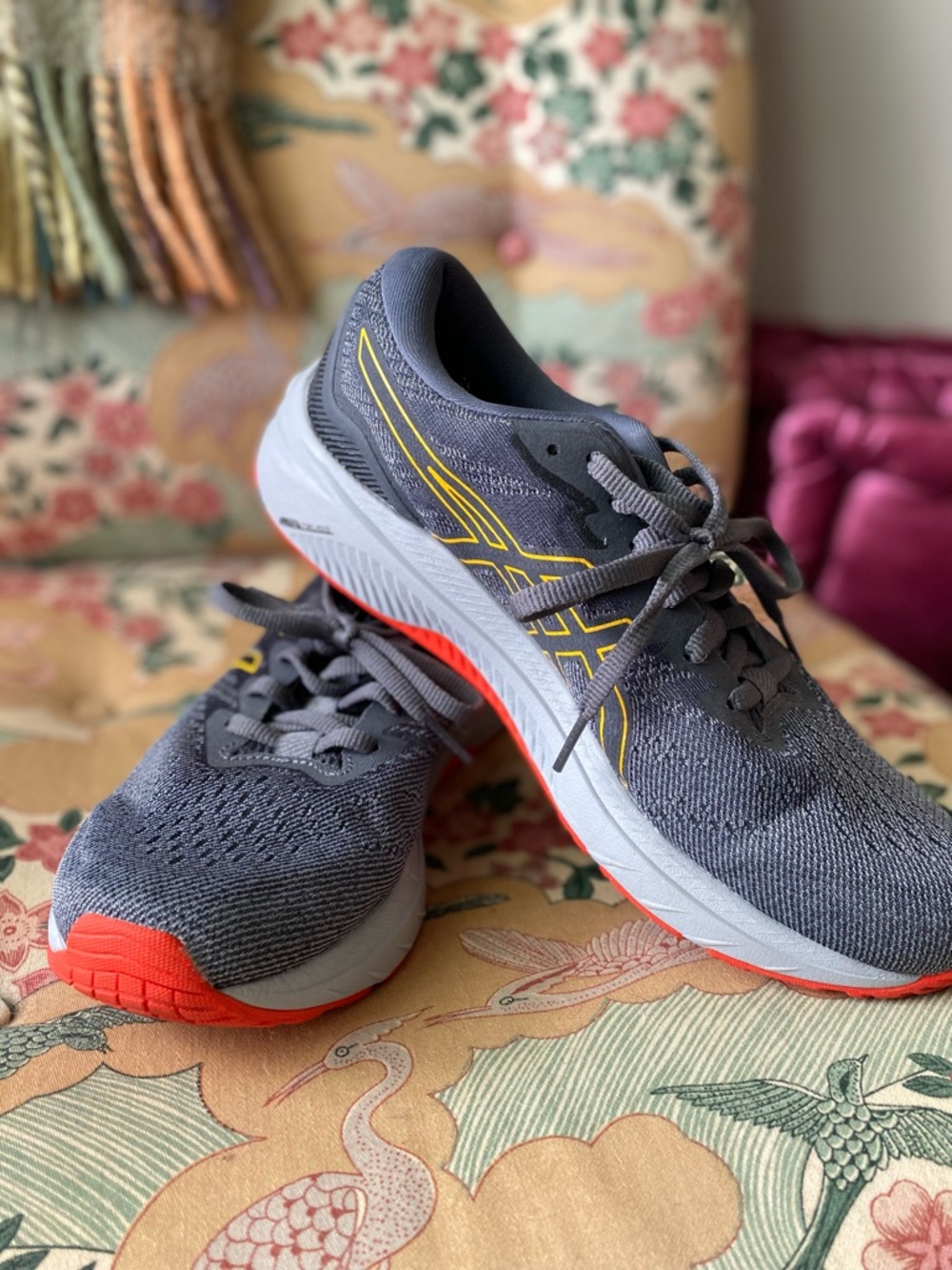 Asics Ortholite SneakersGray with Yellow Logo and Coral Outsole Running Shoes